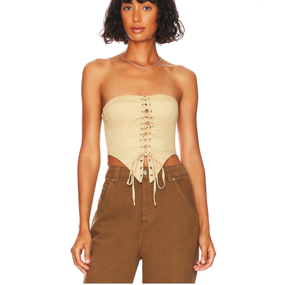 superdown Beige Lace-Up Bodysuit